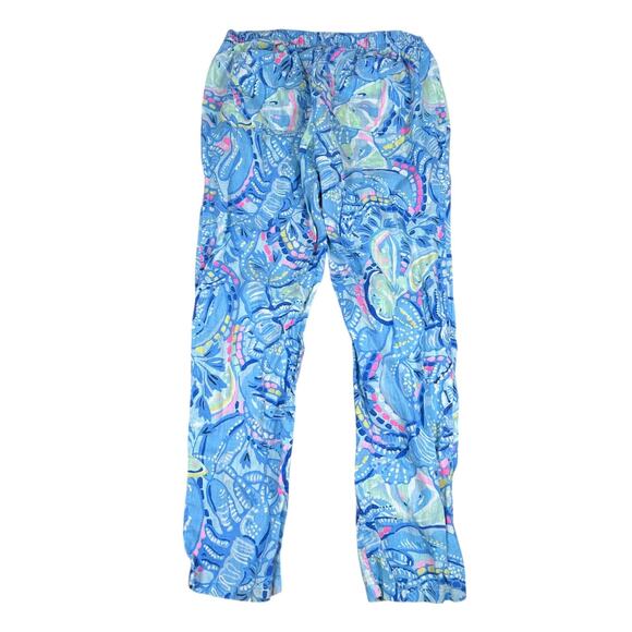 Lilly Pulitzer Aden Pants Women’s Large Blue Peri Pinch Pinch Linen Drawstring - Picture 2 of 8